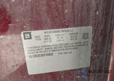 2016 Chevrolet Malibu 1Lt z USA, uszkodzony, nr VIN 1G1ZE5ST3GF169832